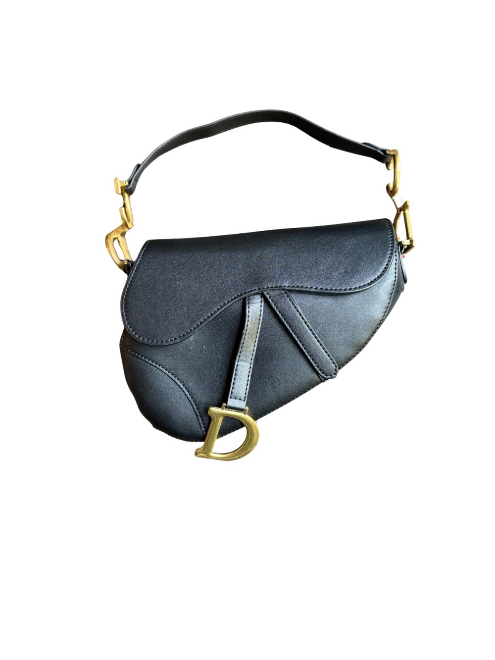 Dior Black Saddle Shoulder Bag with Gold Hardware